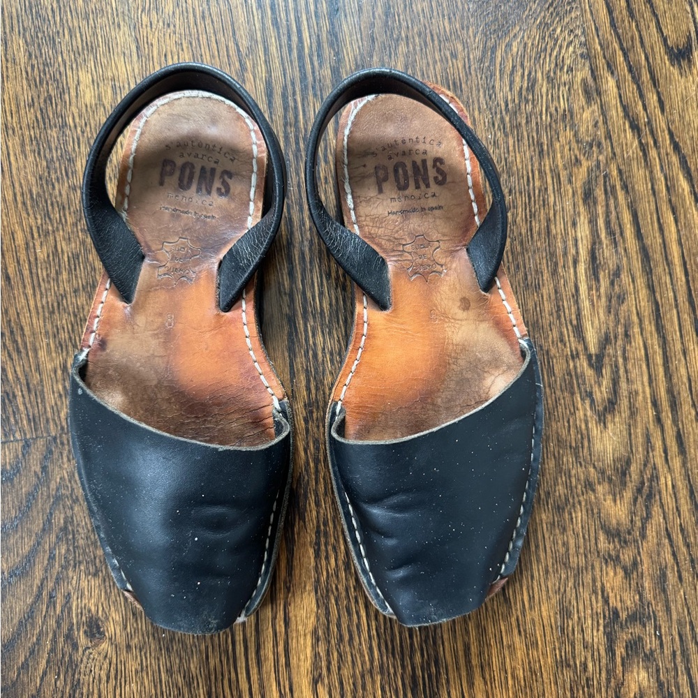 Pons Black Leather Sandals Size 8